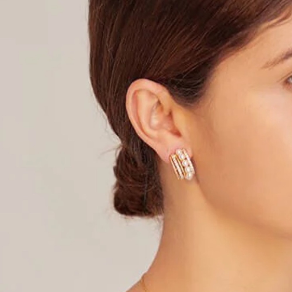 NEW 18K Gold Plated Pearl and Stud Hoop Earrings